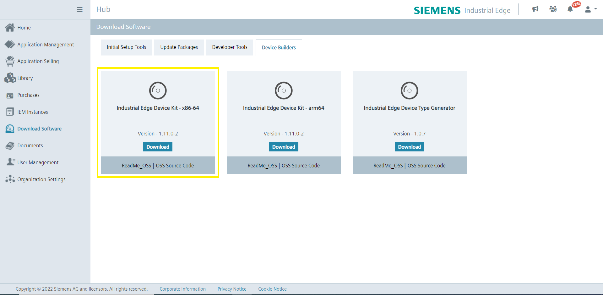 Download Industrial Edge Device Kit - x86-64 from Download Software tab in IEHUB
