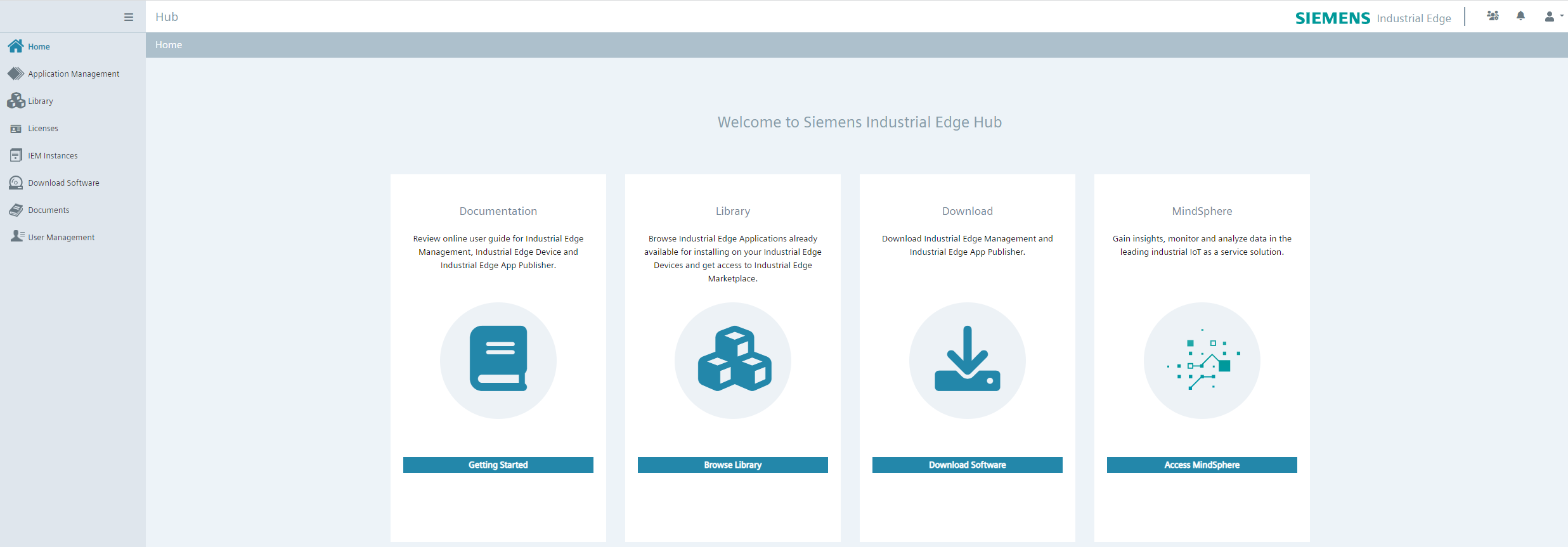 Start page of Industrial Edge Hub after login Picture_3_1_Start_Page_IEHub